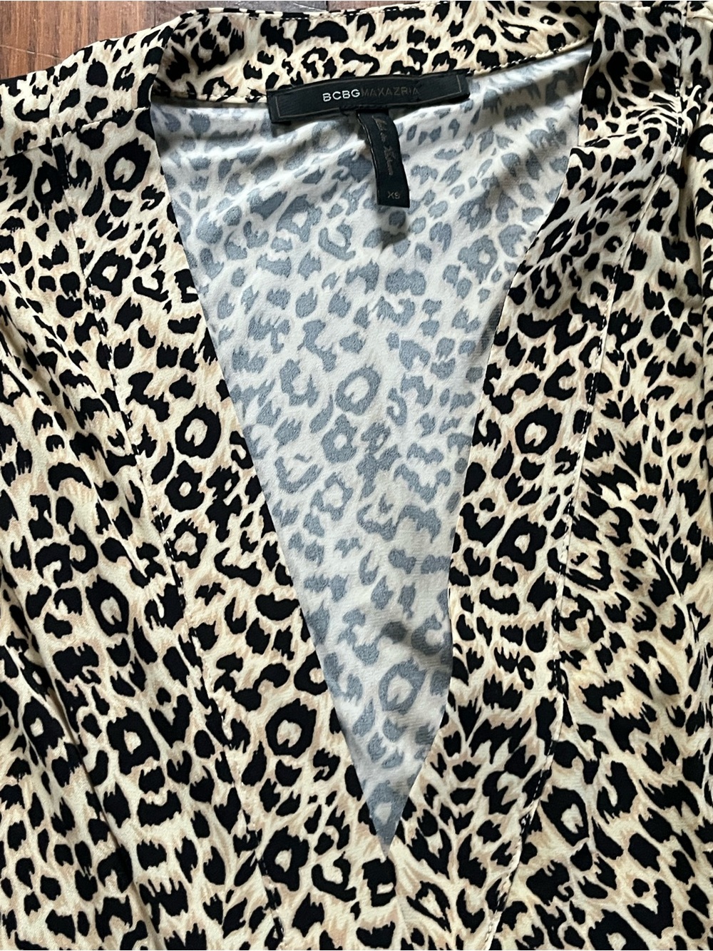 BCBGMaxAzria Black & Cream Leopard Wrap Dress - Picture 4 of 6